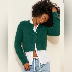 Free People Green Fuzzy Cardigan